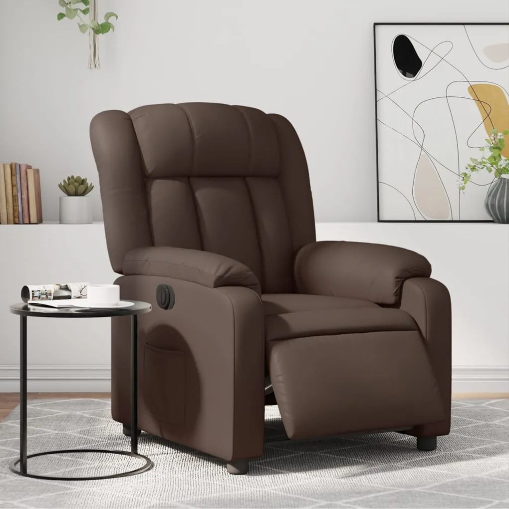 Poltrona reclinável elétrica couro artificial castanho