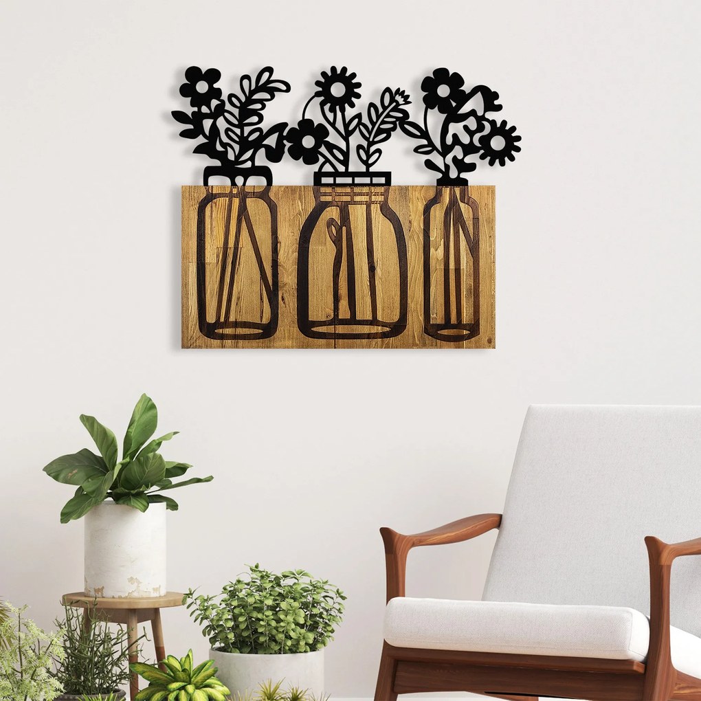 Acessório Decorativo de Parede Flower 5 – Nogueira e Preto – 65 x 3 x