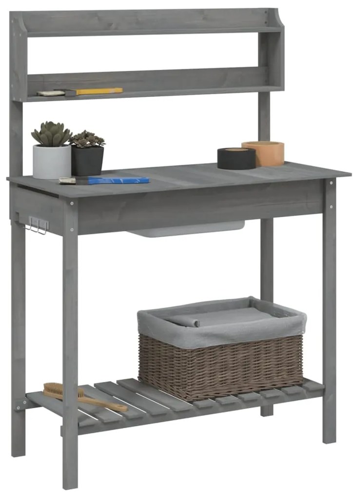 Mesa de cultivo com pia 147,5x44x139,5 cm abeto maciço cinzento