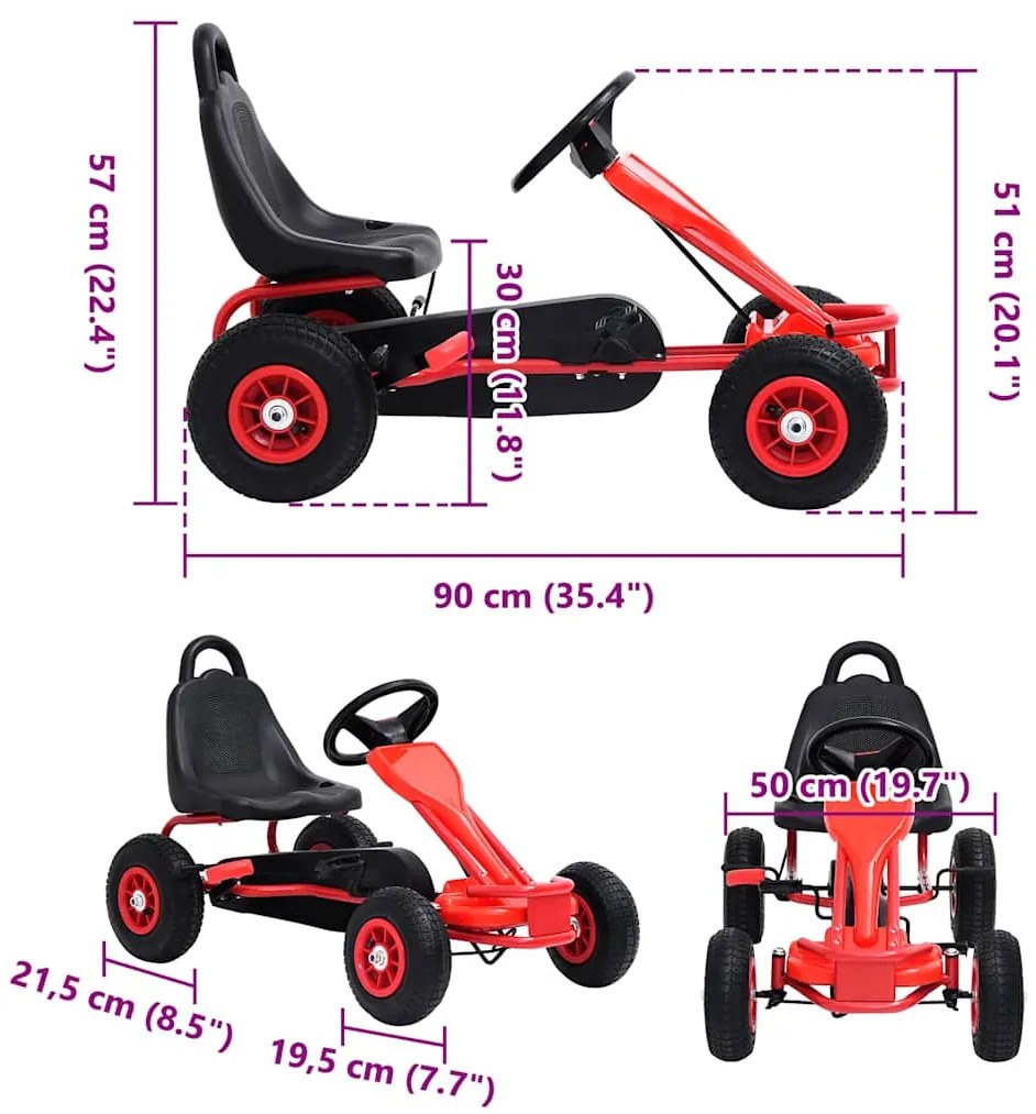 Kart a pedais com pneus pneumáticos vermelho