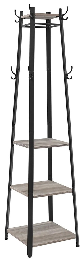 Cabideiro VASAGLE, cabideiro com 3 prateleiras, prateleira tipo escada com ganchos para cachecóis, bolsas e guarda-chuvas, estrutura de aço, estilo industrial, cinza e preto LCR080B02