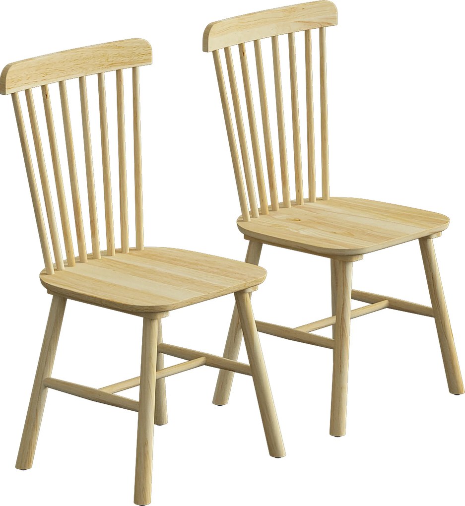 Conjunto de 2 Cadeiras de Sala de Jantar em Madeira (MESA NÃO INCLUIDA) Design Windsor Encosto Curvo Assento Largo Cor Natural