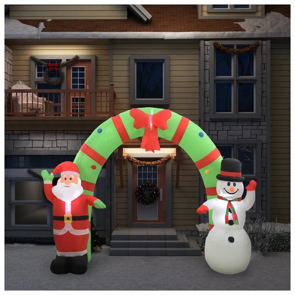 Decorações festivas VidaXL  arco insuflável decoração Pai Natal e boneco de neve 223 cm