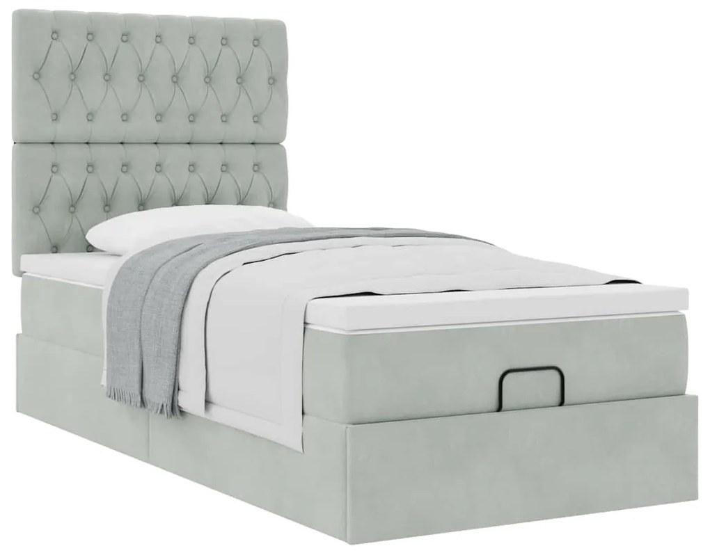 Estrutura cama otomana colchões 90x200 cm veludo cinzento claro