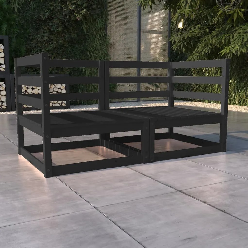 3075248 vidaXL Sofá de 2 lugares para jardim pinho maciço preto