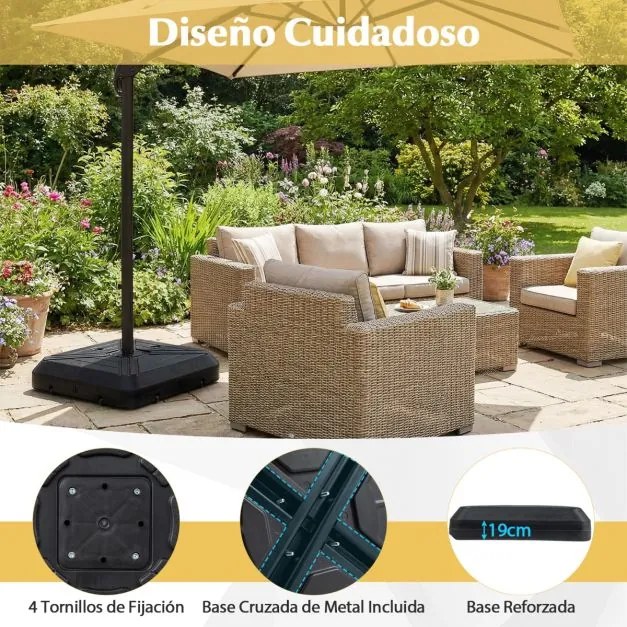 Base para guarda-sol suspenso com rodas 81 cm, resistente, com barra metálica e enchível com areia húmida, 125 kg, para exterior, jardim e piscina