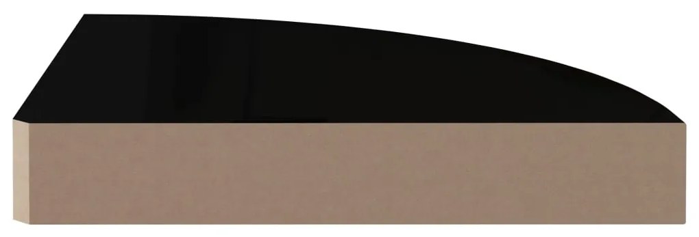 Prateleira de canto suspensa 25x25x3,8 cm MDF preto brilhante