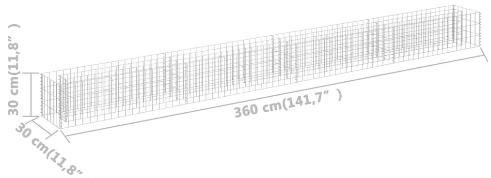 Canteiro elevado/cesto gabião 360x30x30 cm aço galvanizado