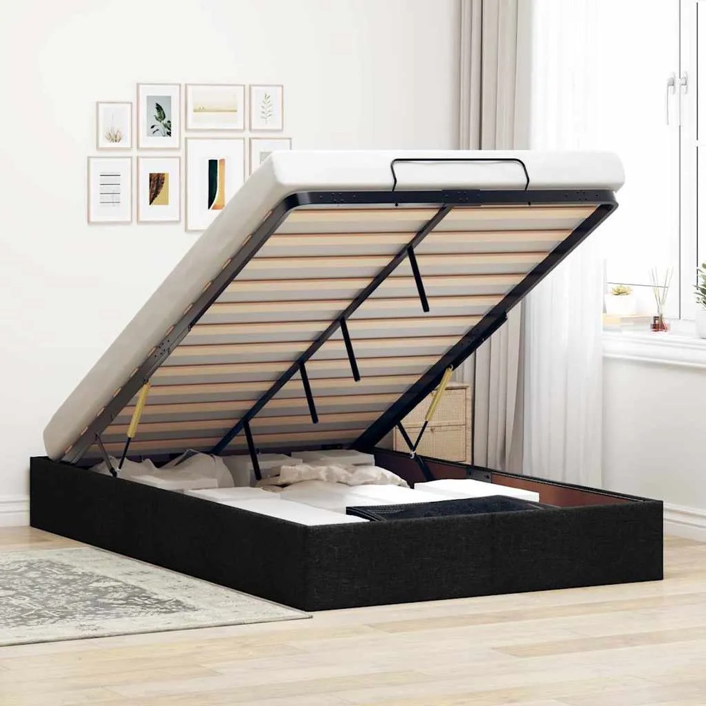 vidaXL Estrutura de cama otomana sem colchão preto 120x190 cm tecido