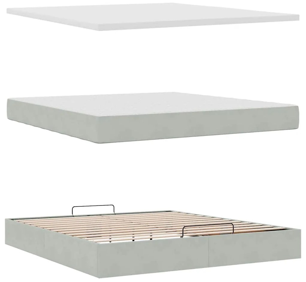 Estrutura de cama otomana com colchão 160x200 cm cinzento claro