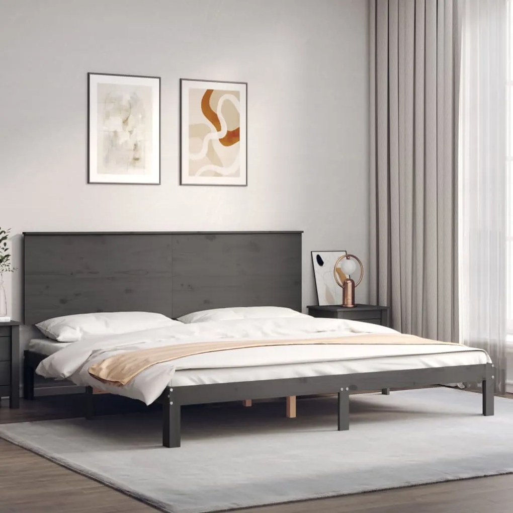 vidaXL Estrutura cama Super King Size c/ cabeceira madeira cinzento