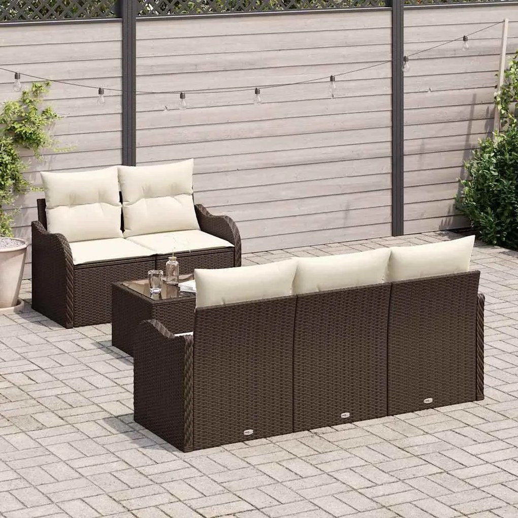 Conjunto de sofá de jardim com 6 peças e almofadas de rattan sintético