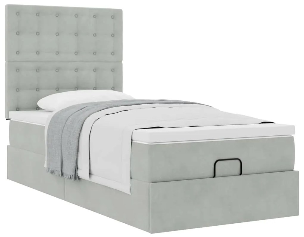 Estrutura cama otomana colchões 90x200 cm veludo cinzento claro