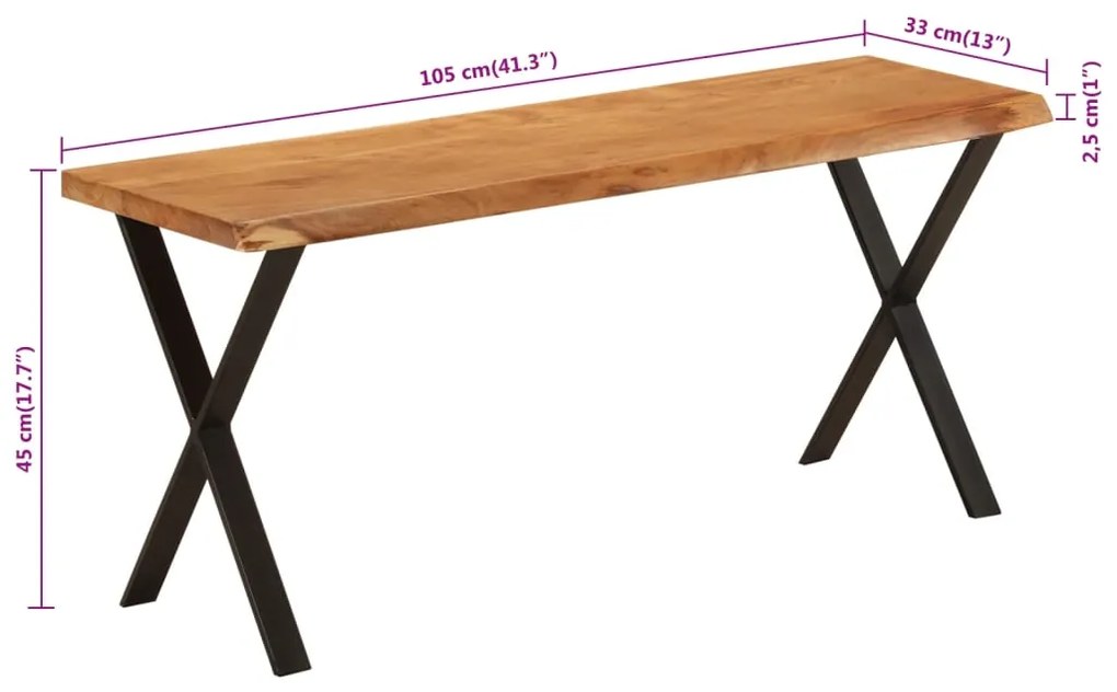 Banco com bordas vivas 105 cm madeira de acácia maciça