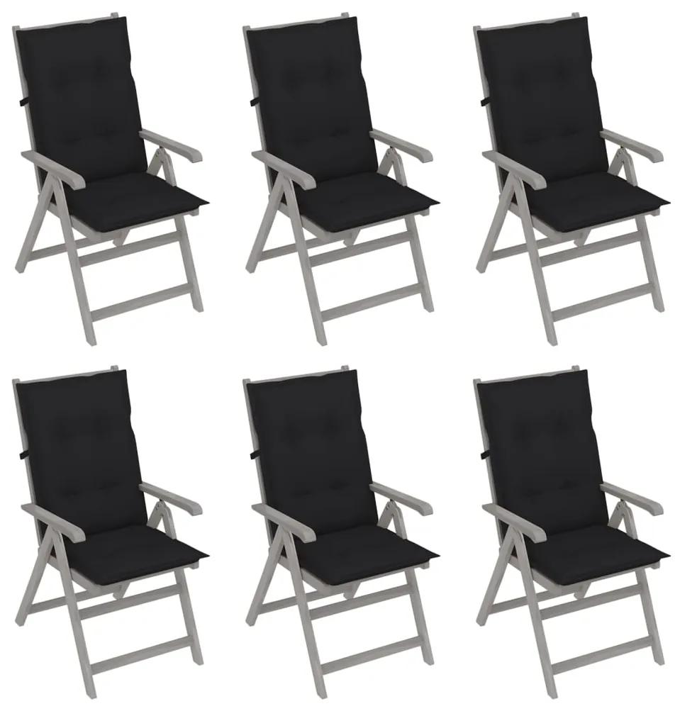 Cadeiras jardim reclináveis c/ almofadões 6 pcs acácia maciça