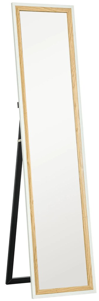 HOMCOM Espelho de Pé 37x157 cm Espelho de Corpo Inteiro com Estrutura de MDF e Suporte Branco e Madeira Escura | Aosom Portugal