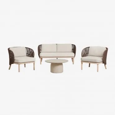 Conjunto De Jardim Com Sofá De 2 Lugares, 2 Poltronas Capri E Mesa De Centro Redonda Ø75 Cm Em Cimento Layana Castanho Chocolate - Sklum
