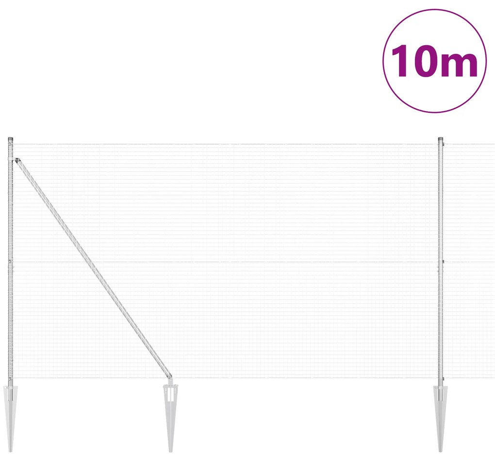 Cerca de Arame Soldado com 7 Postes de Ponta 1.6x10 m Aço Galvanizado