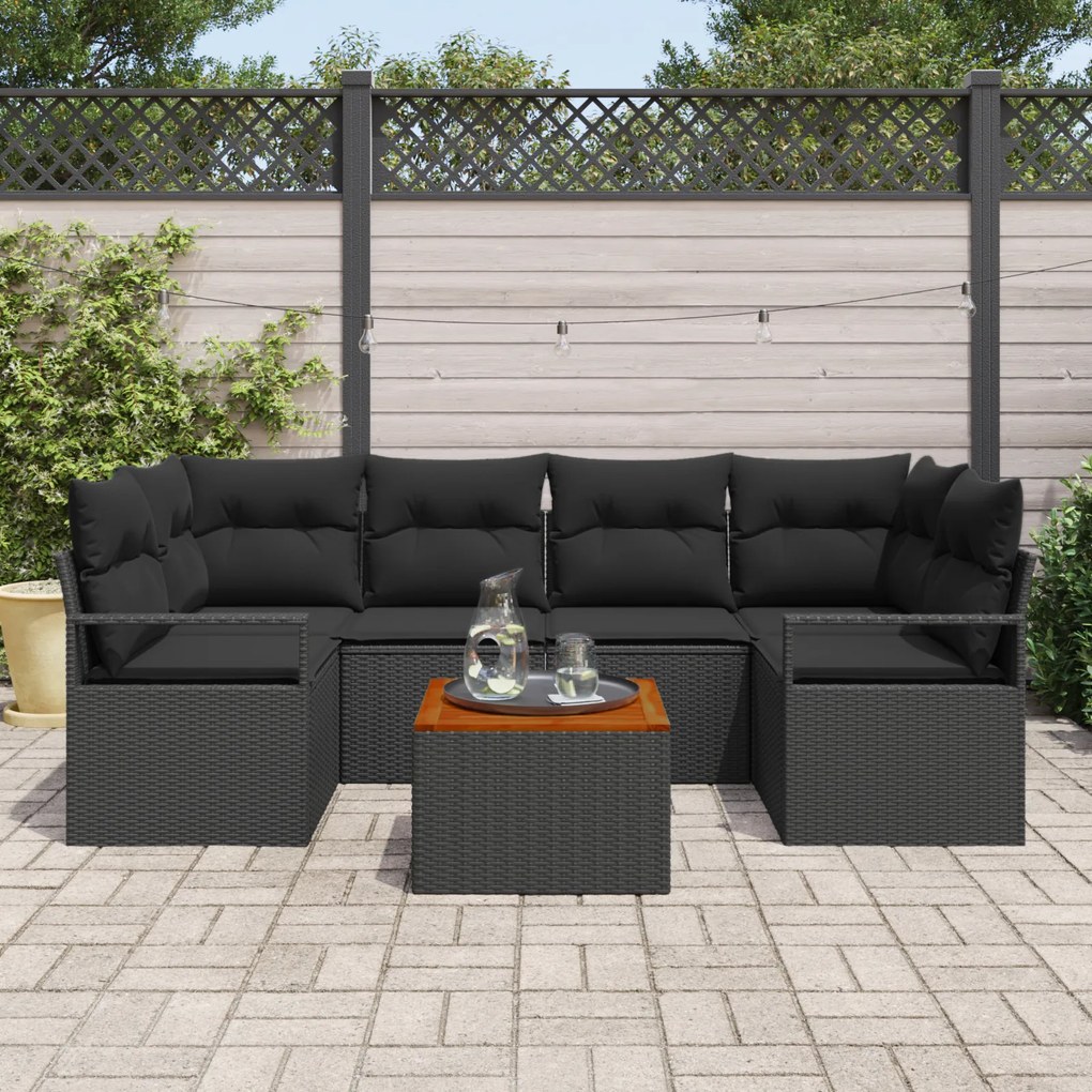 Conjunto de Sofá de Jardim vidaXL de 7 Peças com Almofadas Preto Ratta