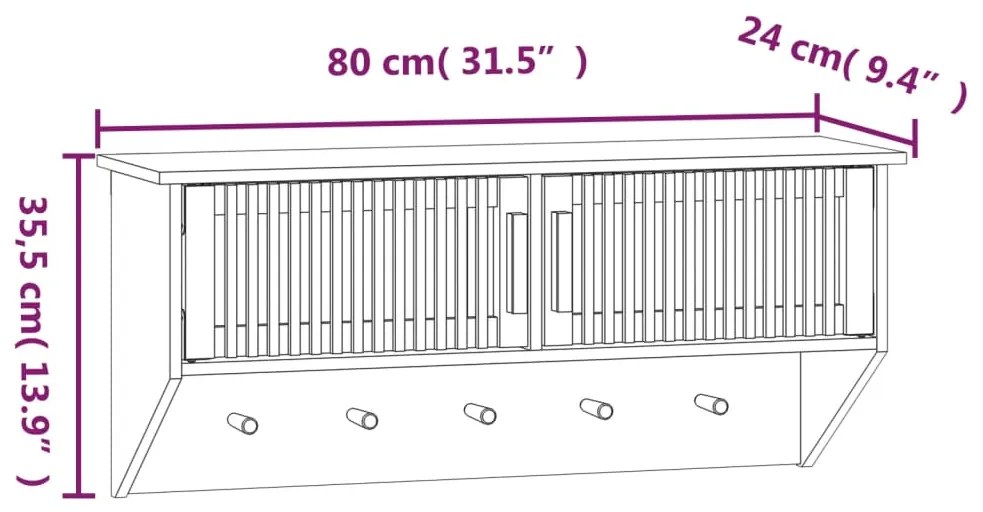 Bengaleiro parede c/ ganchos 80x24x35,5cm deriv. madeira branco