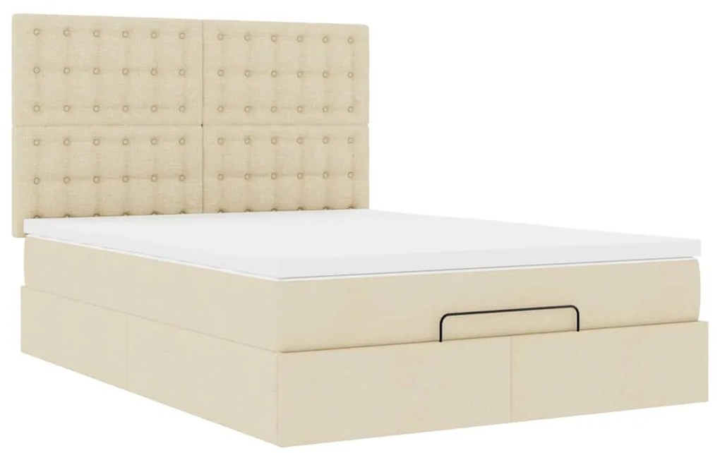 Estrutura de cama otomana com colchão tecido creme 140x200cm