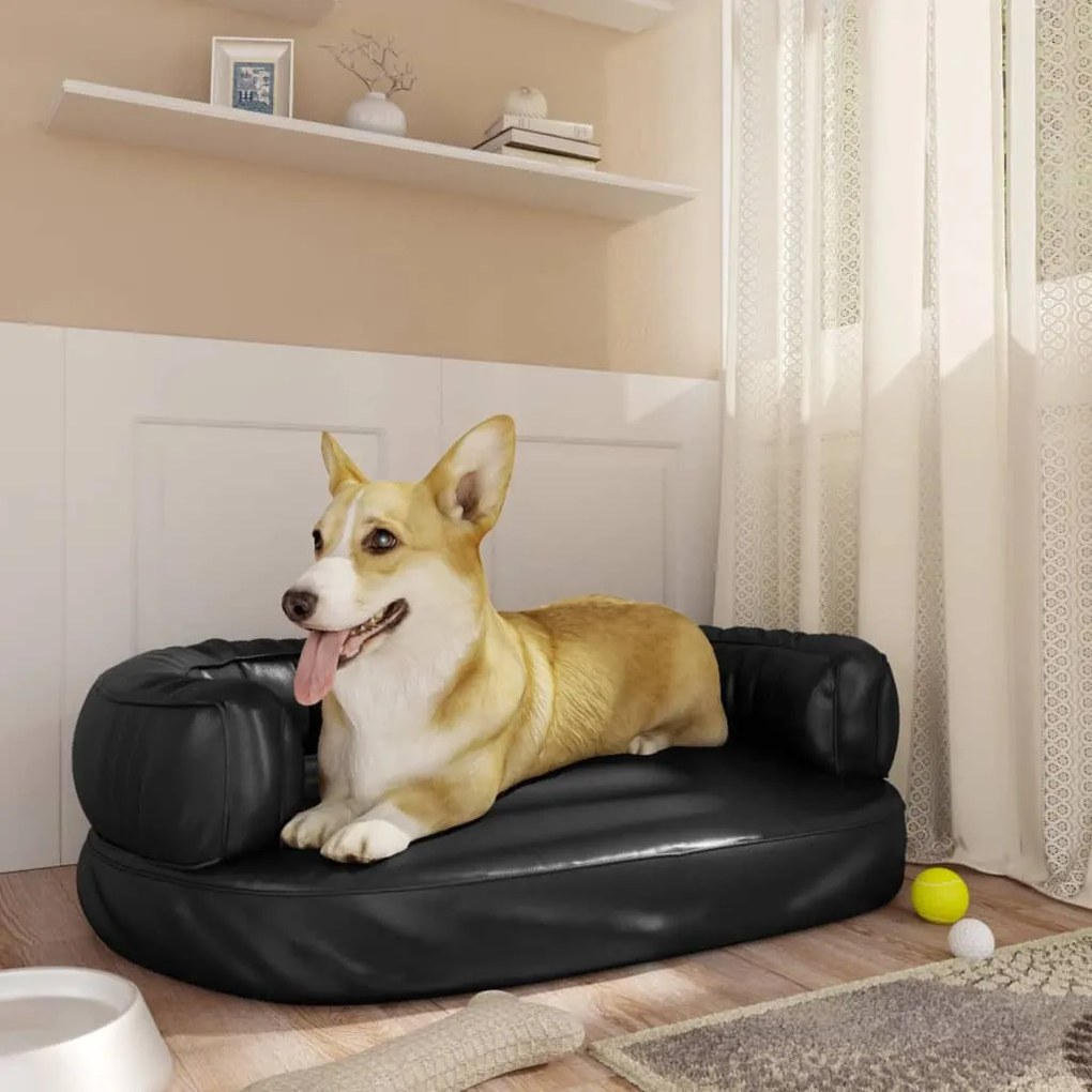 Cama p/ cães espuma ergonómico 60x42cm couro artificial preto