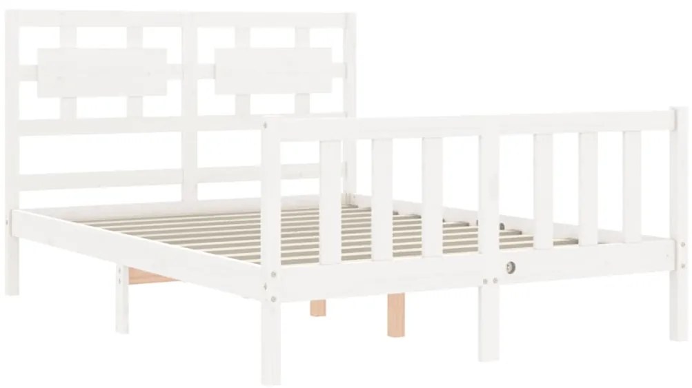 Estrutura de cama de casal com cabeceira madeira maciça branco