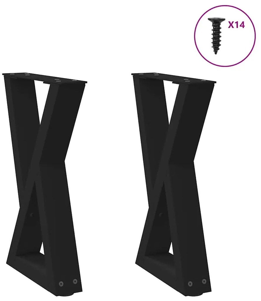 vidaXL Pés para mesa de centro 2 peças preto 28x(42-43,3) cm aço