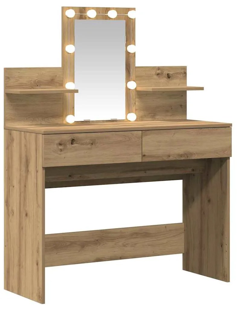 Mesa de Maquilhagem com LED Carvalho Artesanal 100x40x130 cm