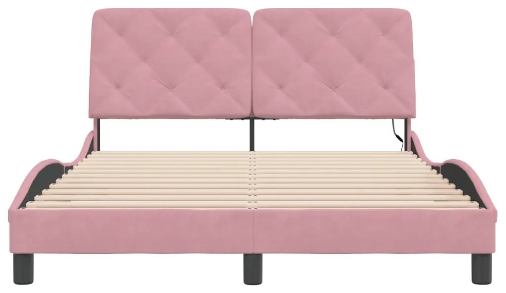 Estrutura de cama c/ luzes LED 140x200 cm veludo rosa