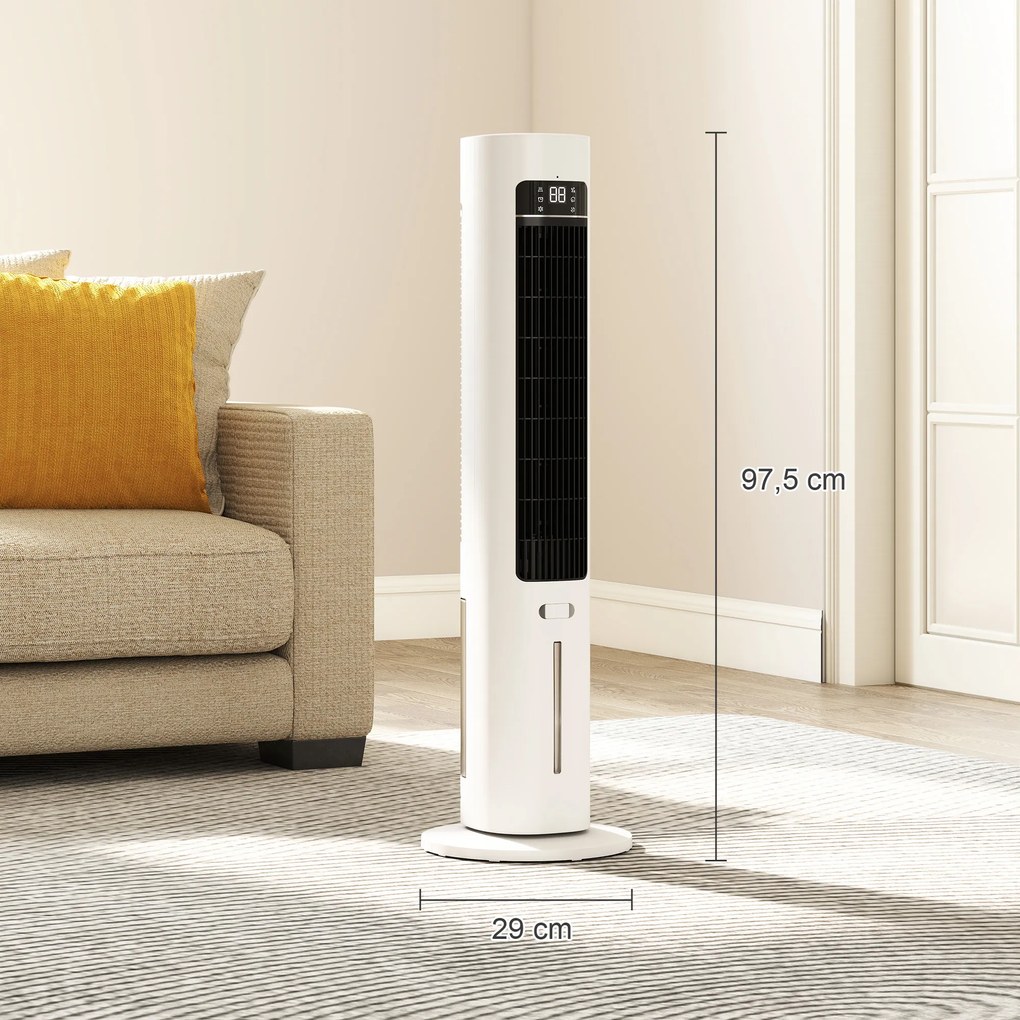 Climatizador Evaporativo 3 em 1 com Depósito de 3 L Oscilação 48° 3 Velocidades 3 Modos Temporizador 12h Branco