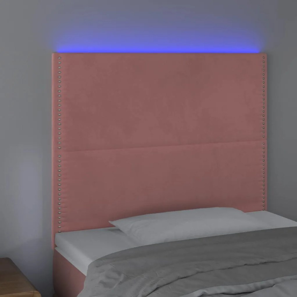 Cabeceira de cama c/ luzes LED veludo 100x5x118/128 cm rosa