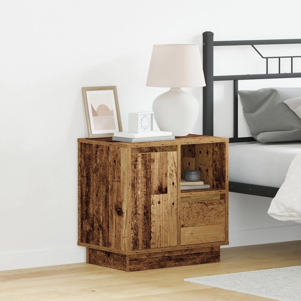 Cômodas de Cabeceira com LED 2 pcs Madeira Velha 50x34,5x50 cm