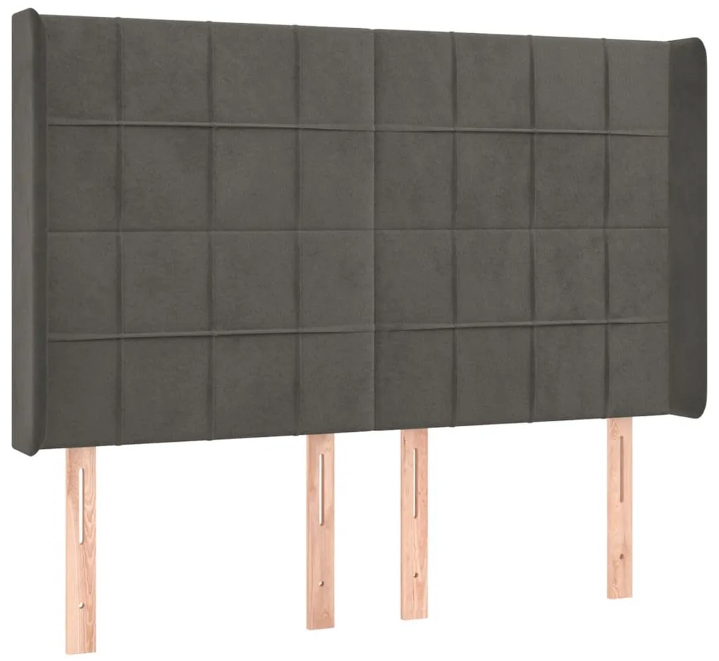 Cama box spring c/ colchão/LED 140x200cm veludo cinzento-escuro