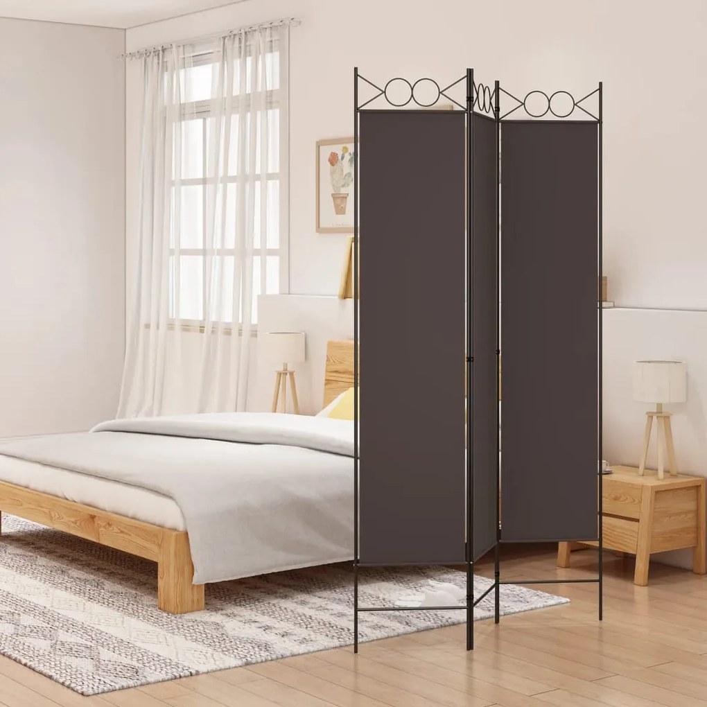 vidaXL Biombo/divisória com 3 painéis 120x200 cm tecido castanho