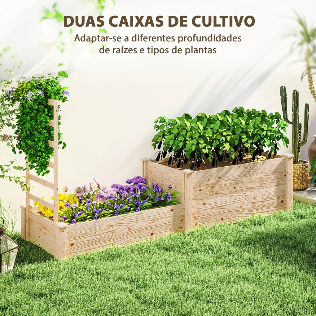 Floreira Exterior de Madeira com Treliça para Plantas Trepadoras e 2 Caixas de Cultivo  222x63x132 cm Madeira