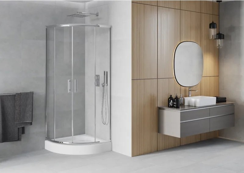 Mexen Rio cabine de duche semicircular 70 x 70 cm, transparente, cromada + base de duche, branca - 863-070-070-01-00-4710