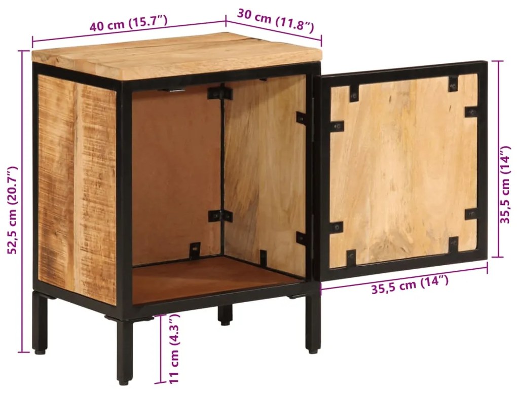 Mesa de cabeceira 40x30x52,5 cm madeira mangueira áspera maciça