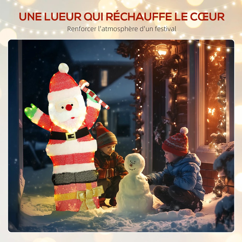 Pai Natal luminoso de 90 cm com 97 LEDs de luz branca quente, decoração de Natal para interior e exterior