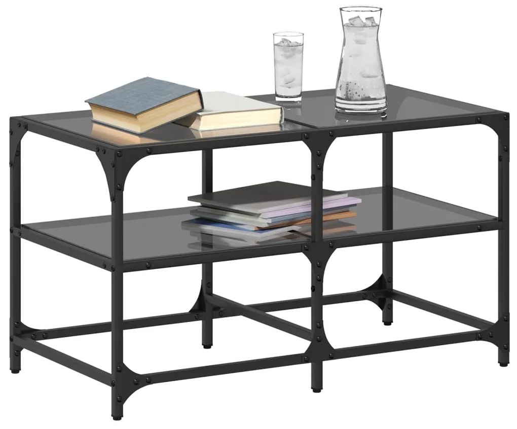 Mesa de centro com topo em vidro preto 78,5x40x45 cm aço