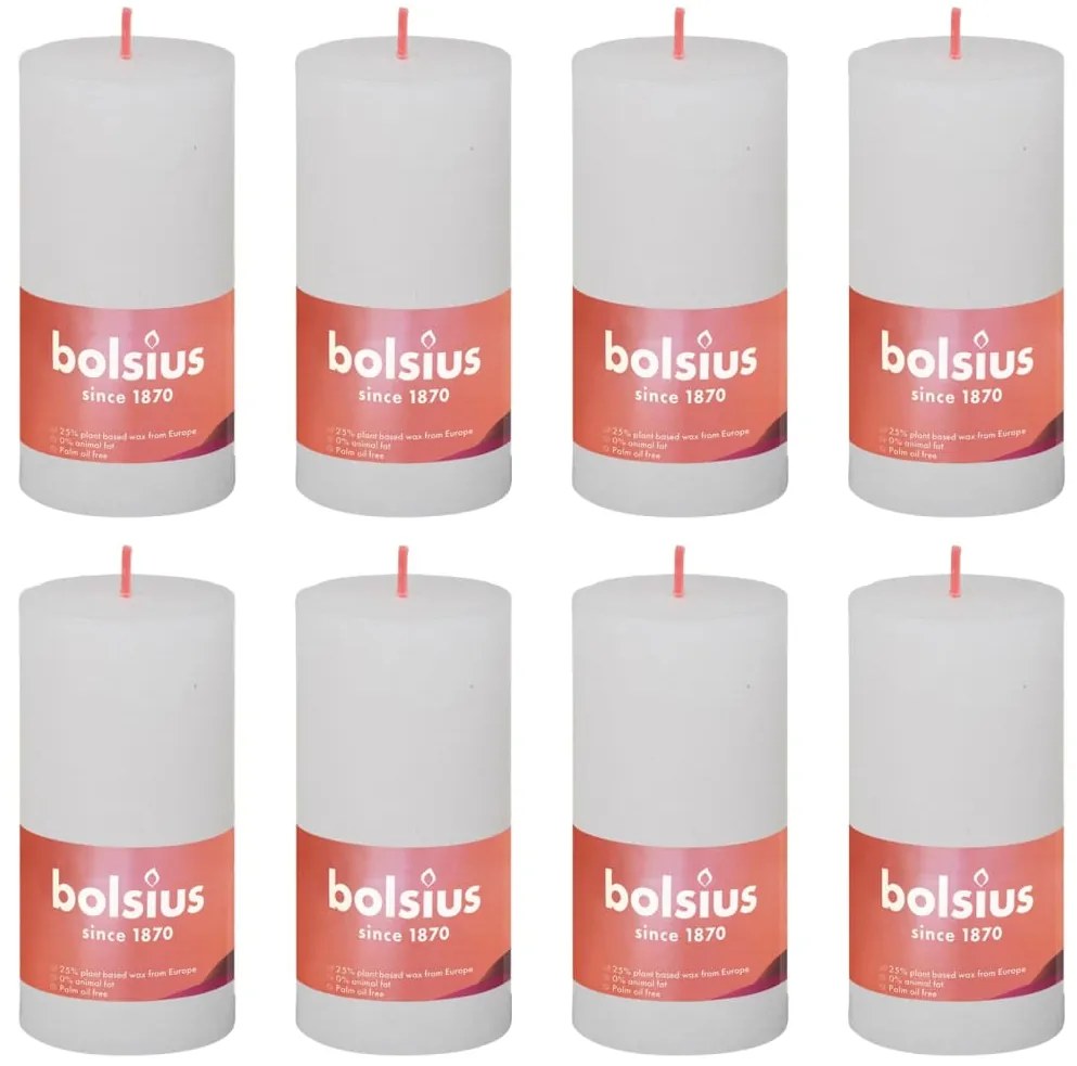 440792 Bolsius Velas rústicas cilíndricas Shine 8pcs 100x50 mm branco nublado