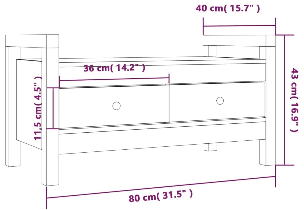 Banco de corredor 80x40x43 cm pinho maciço castanho mel