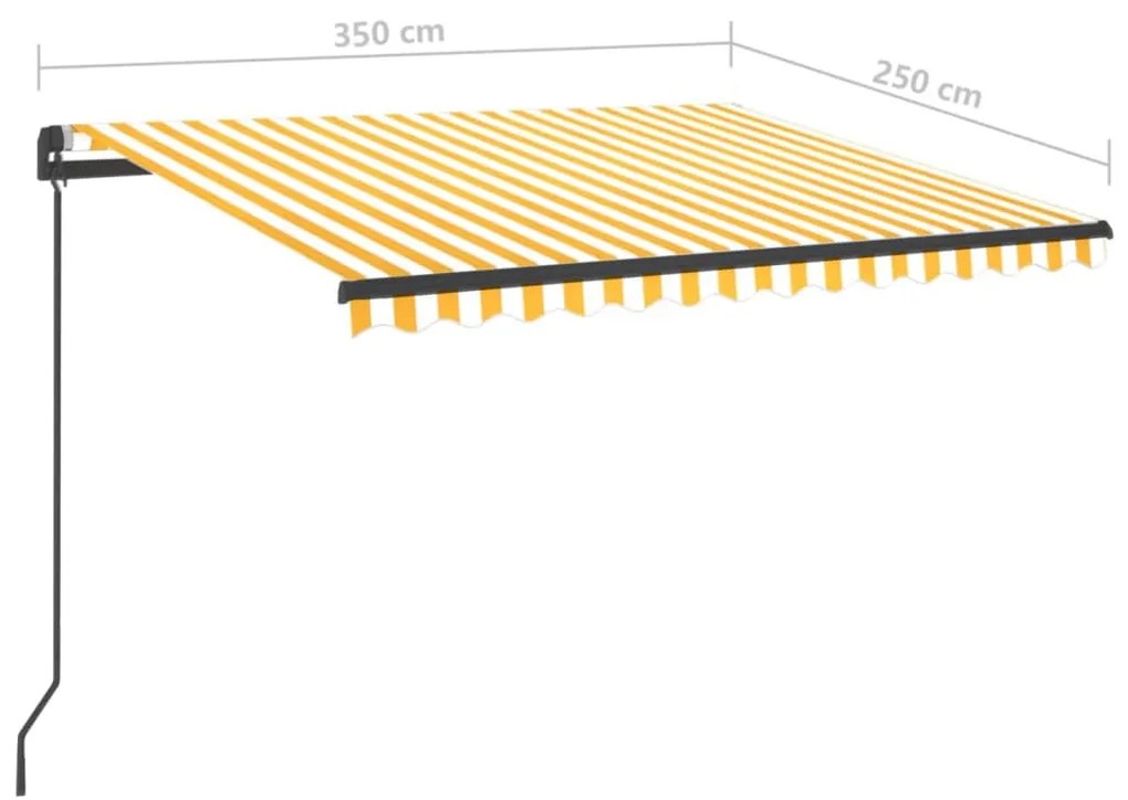 Toldo retrátil manual com LED 3,5x2,5 m amarelo e branco