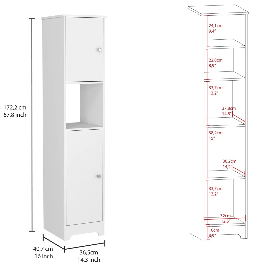 Armário Casa de Banho Ibis com 2 portas e 1 prateleira, 172 x 36,5 x 16 cm branco