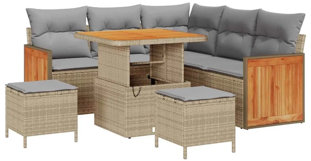 Conjunto de Sofá de Jardim de 8 Peças com Almofadas Bege Vime Poliéste