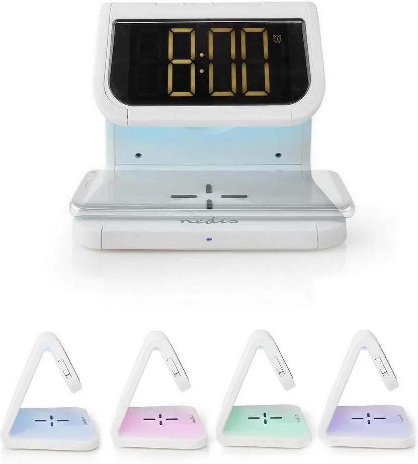 Nedis WCACQ10W1WT - Relógio despertador com carregador sem fios LED/10W/230V branco