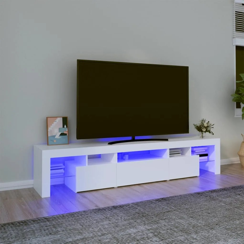 Móvel de TV com luzes LED 200x36,5x40 cm branco