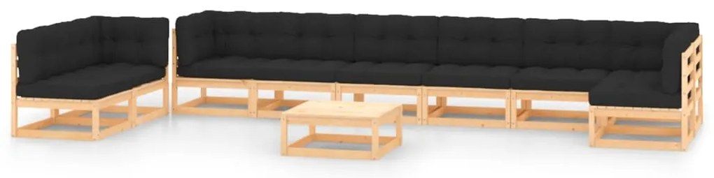 10 pcs conj. lounge jardim c/ almofadões pinho maciço antracite