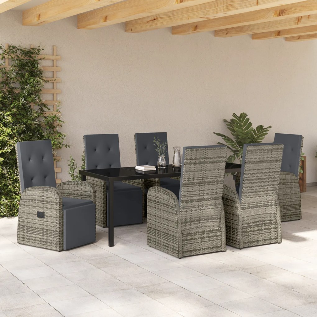 Conjunto de Jantar de Jardim 7 Peças com Almofadas Cinza Vime PE