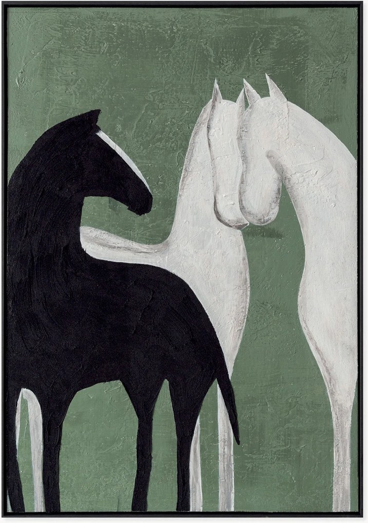 Quadro em tela pintado à mão Contrast, com moldura em madeira